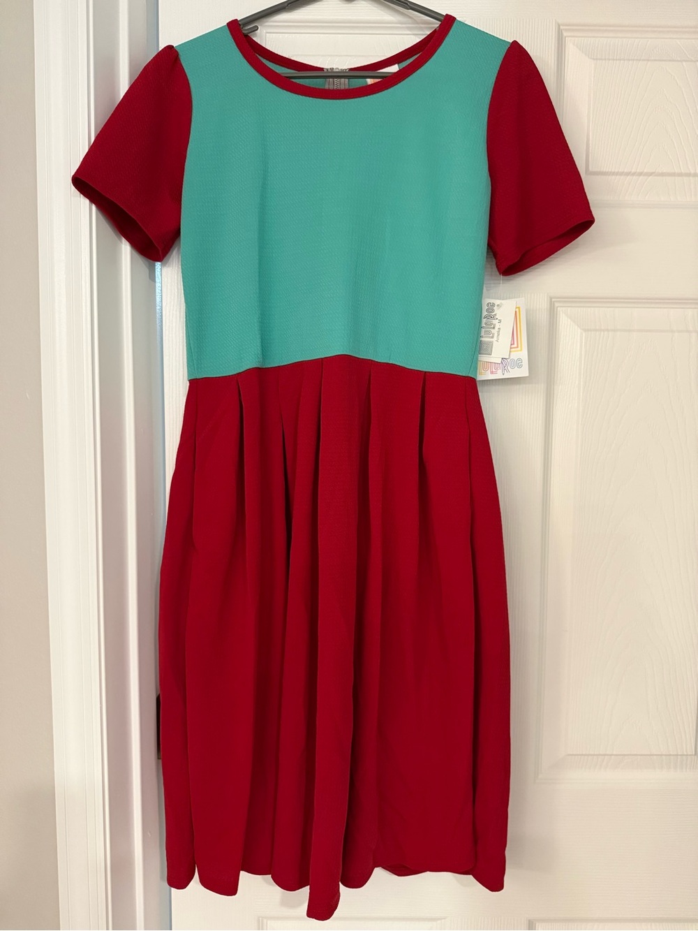 Lularoe Amelia Colorblock Red and Teal Dress